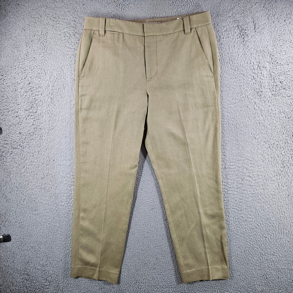 Vince‎ Khaki Tan Linen Blend Tapered Cropped Trousers Womens Size 8
